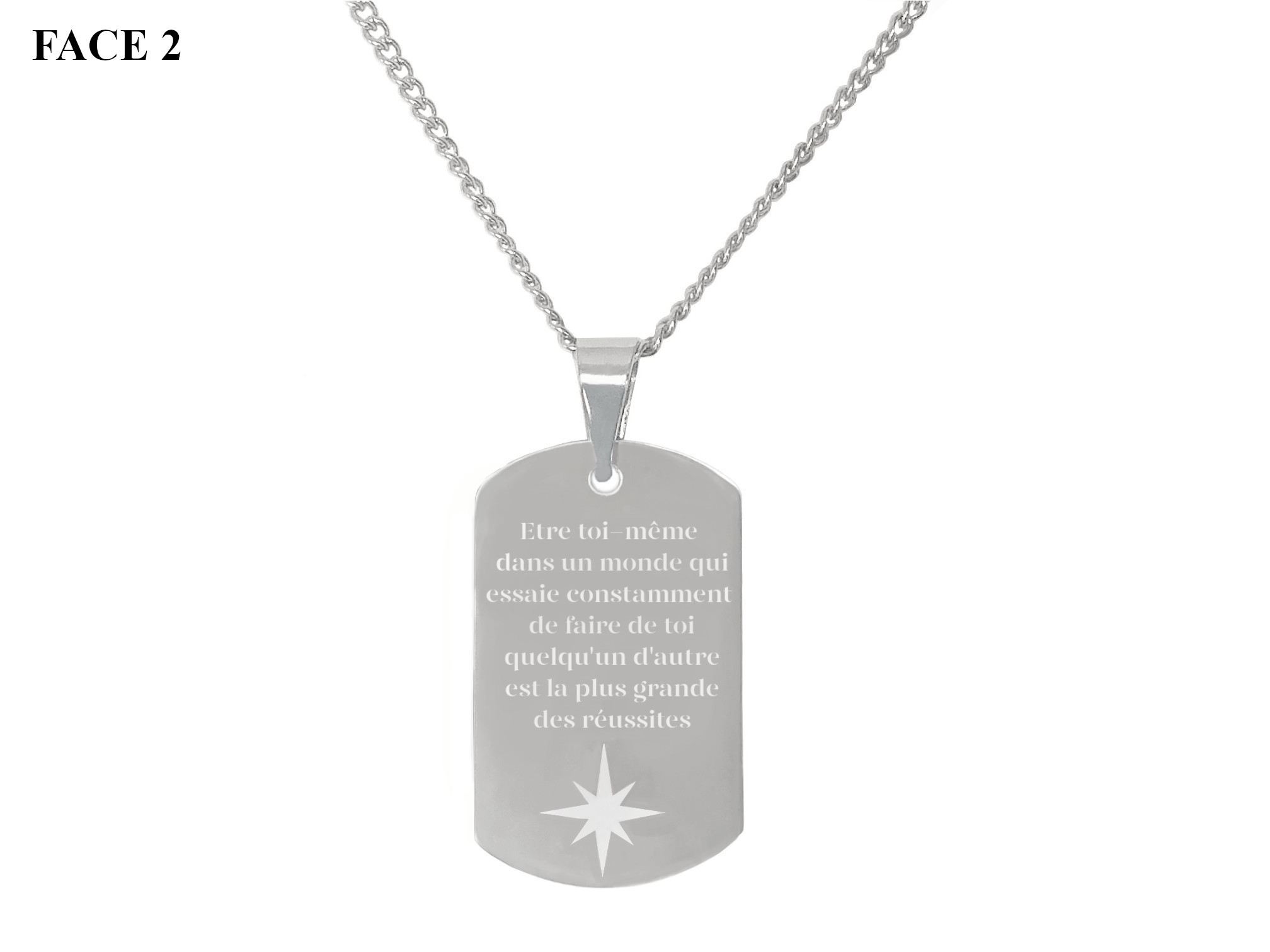 Collier KAMIL4 homme acier inoxydable argent médaille militaire gravée personnalisable - MARJANE et Cie