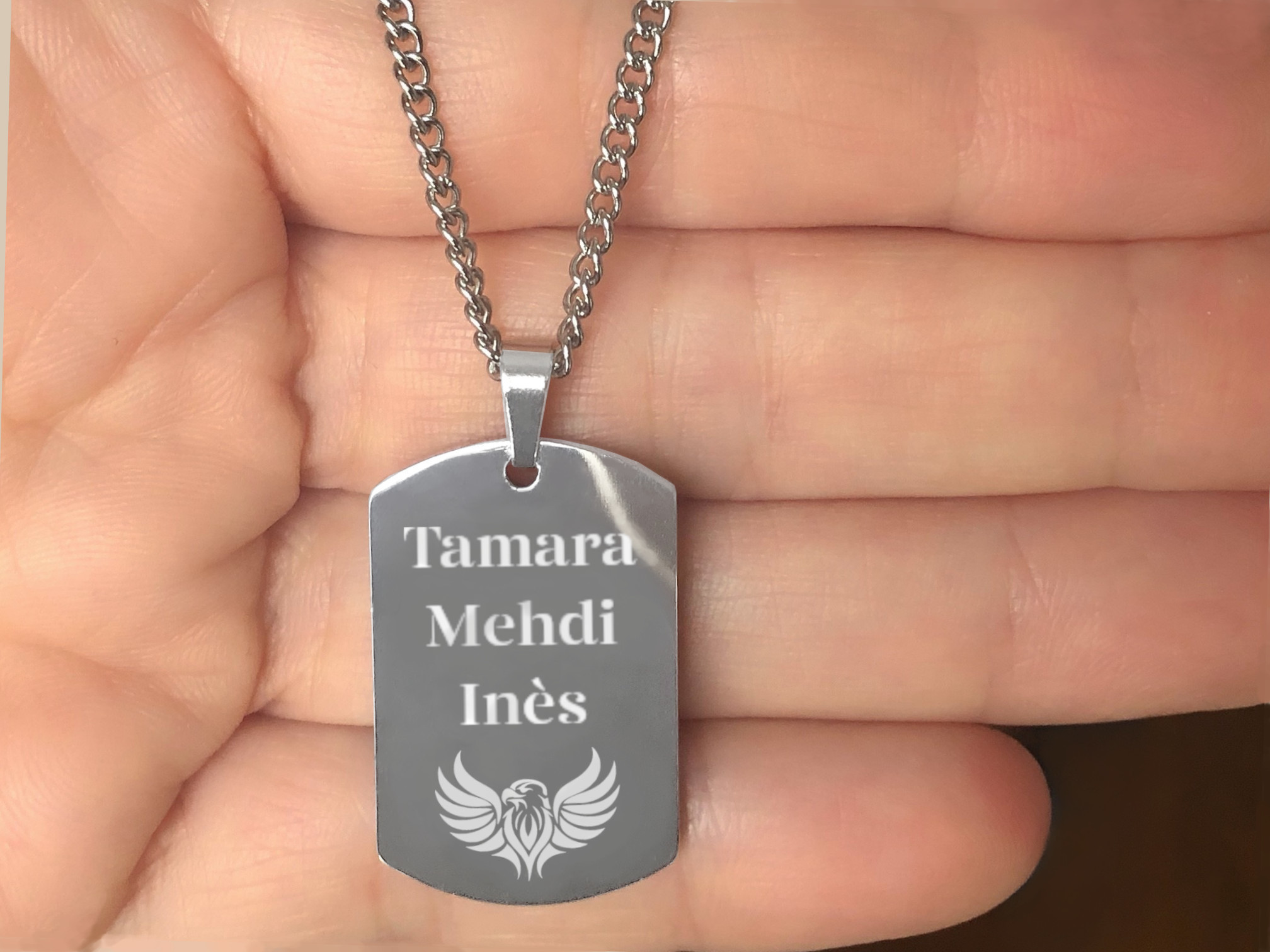 Collier DARIS1 homme acier inoxydable argenté médaille militaire gravée bijou citation - MARJANE et Cie