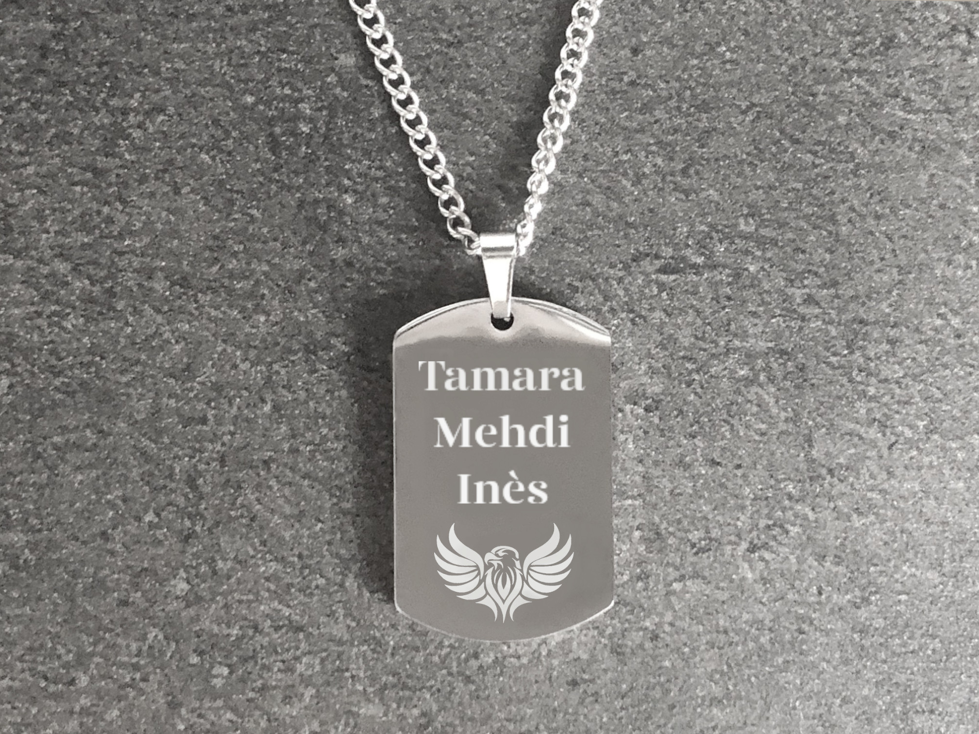 Collier DARIS1  homme acier inoxydable argent pendentif gravure personnalisé prénoms - MARJANE et Cie