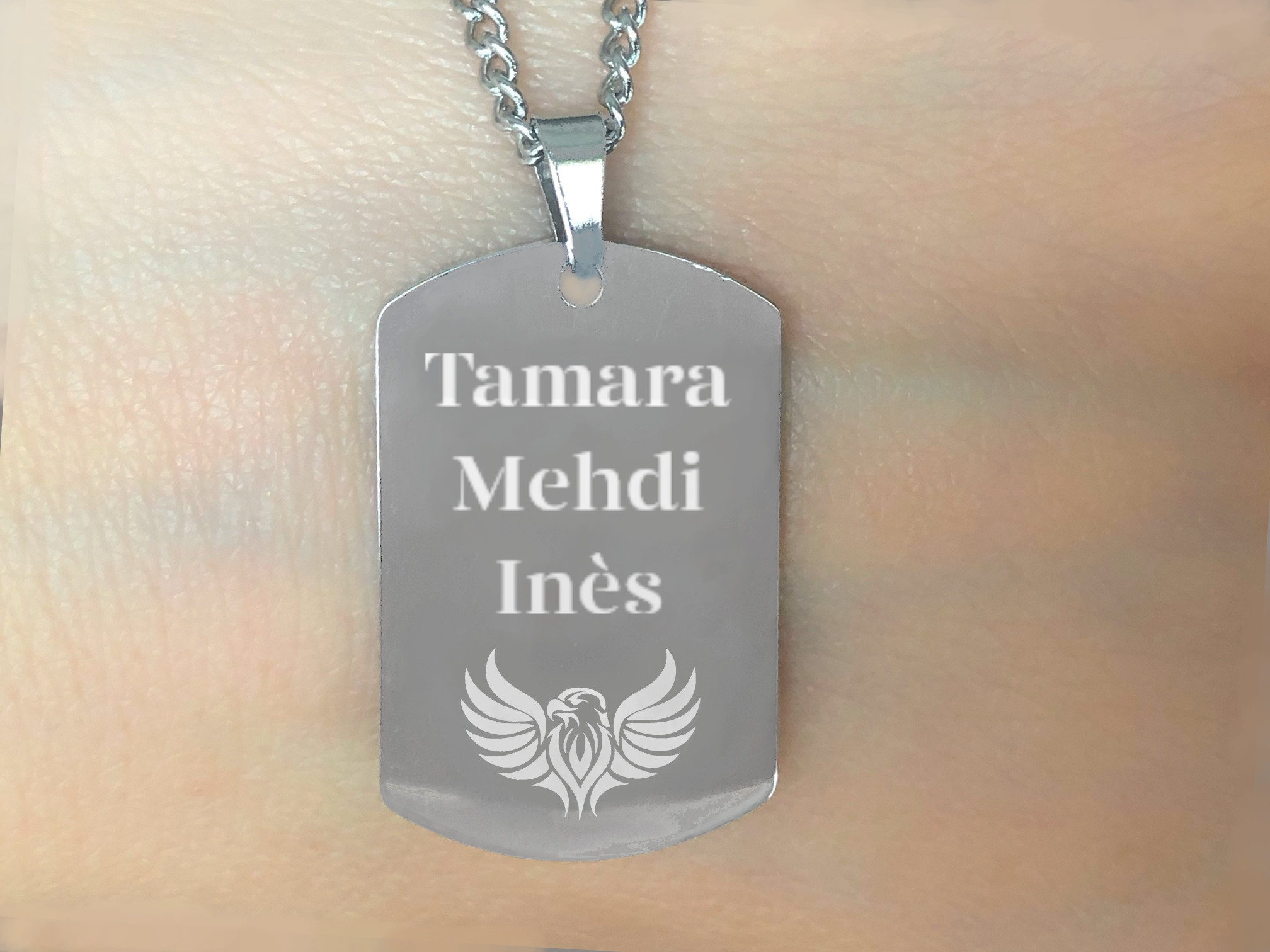 Collier DARIS1  homme acier inoxydable argent médaille militaire gravée personnalisable - MARJANE et Cie