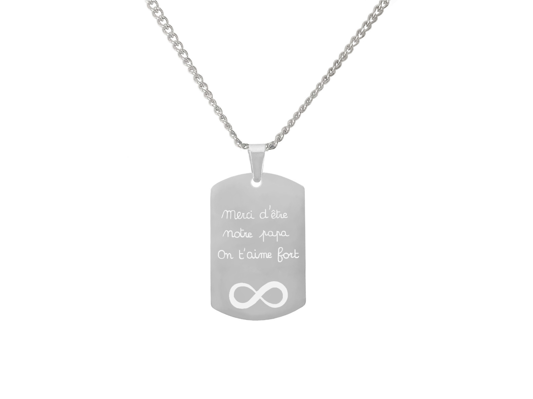 Collier DARIS2 homme acier inoxydable argent médaille gravée personnalisable - MARJANE et Cie