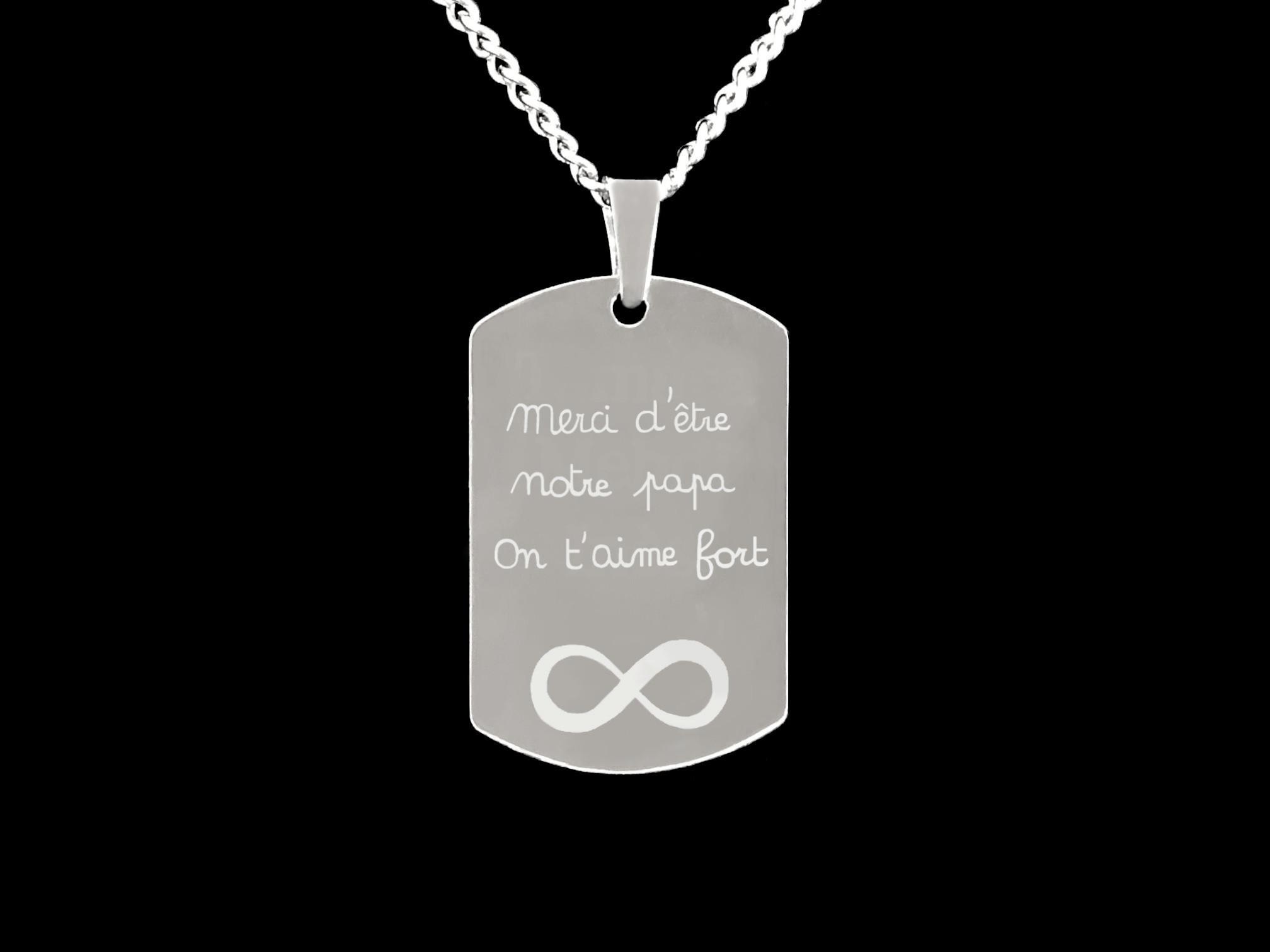 Collier DARIS2 homme acier inoxydable argent médaille gravée cadeau fête des pères - MARJANE et Cie