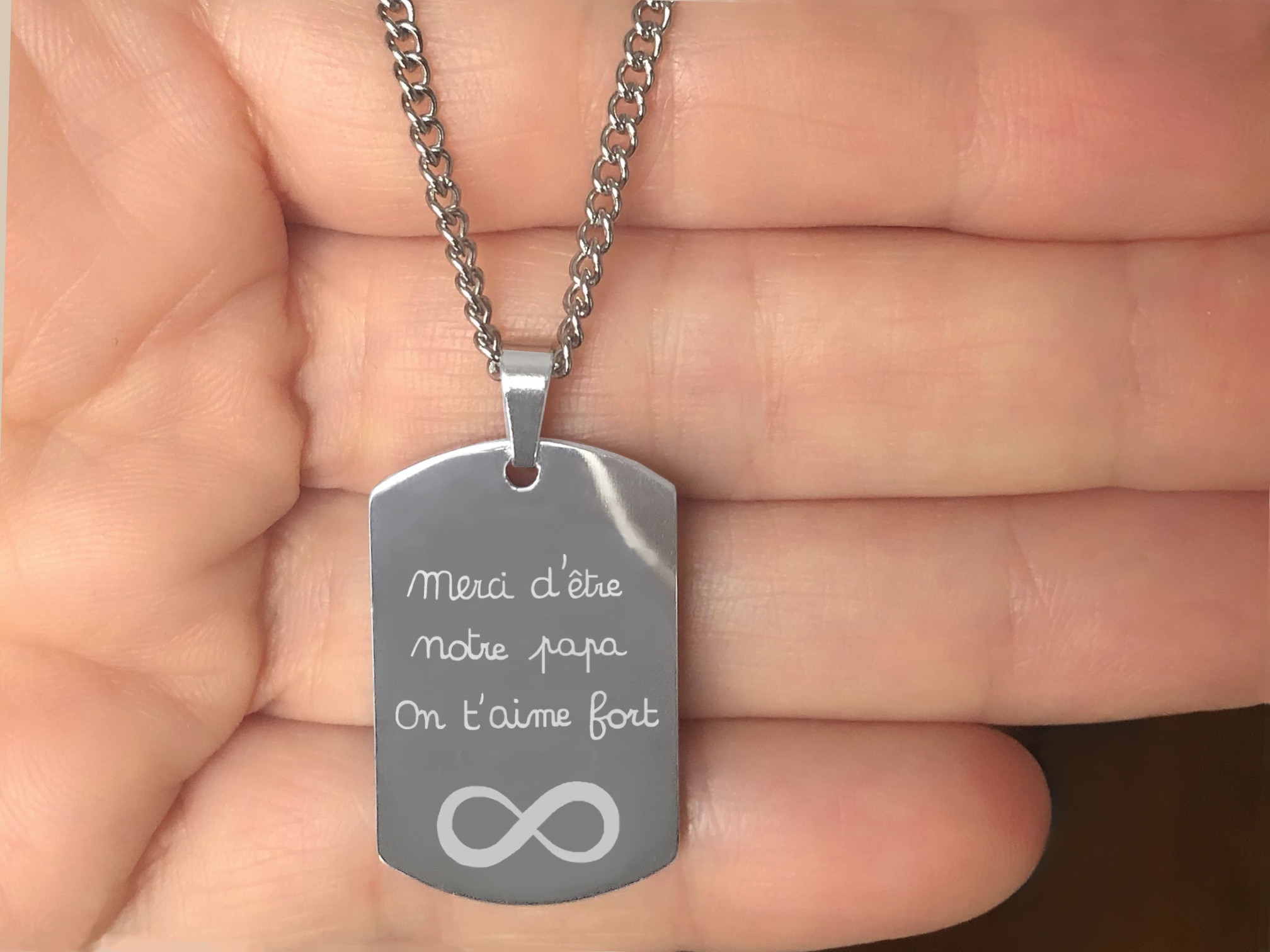 Collier DARIS2 homme acier inoxydable argenté pendentif gravé personnalisable pour papa - MARJANE et Cie