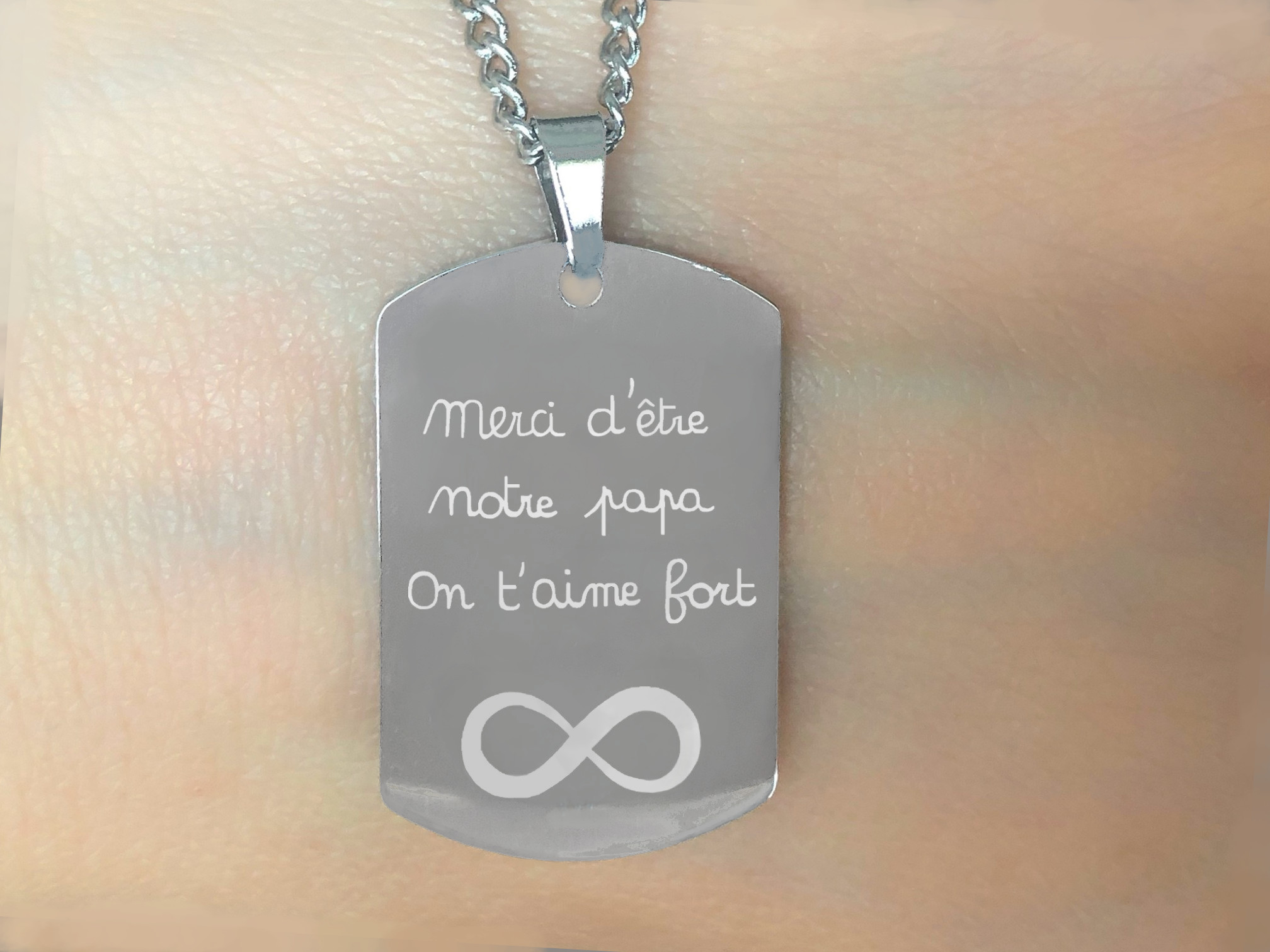 Collier DARIS2  homme acier inoxydable argent pendentif gravure personnalisé mots écrits à la main - MARJANE et Cie