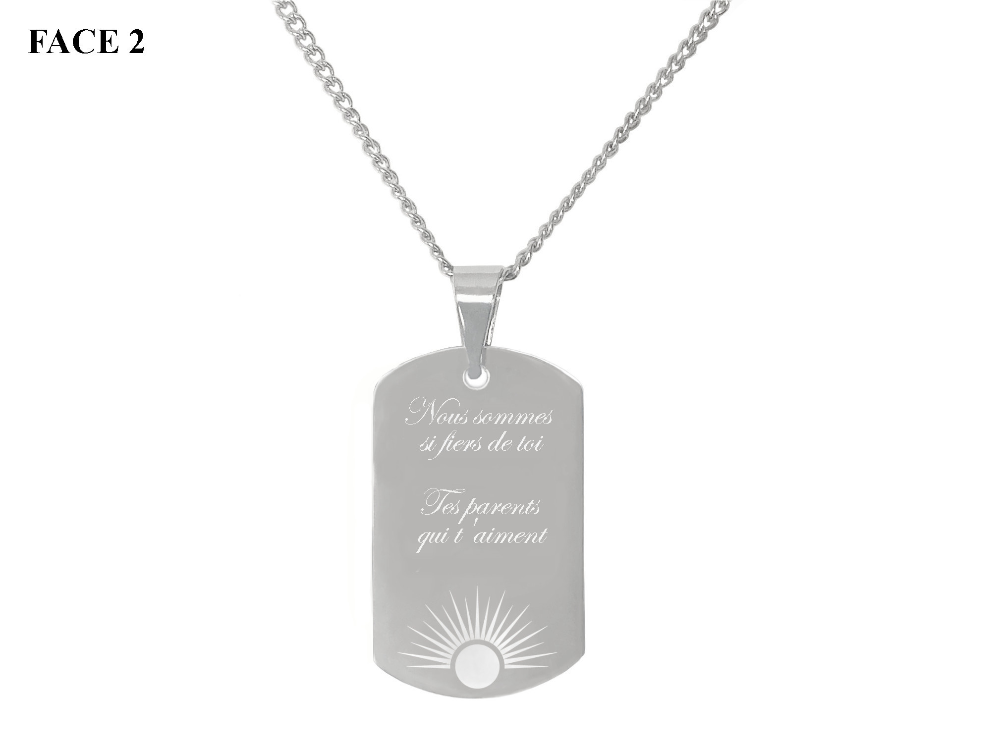 Collier KAMIL3 homme acier inoxydable argent pendentif gravure personnalisé - MARJANE et Cie