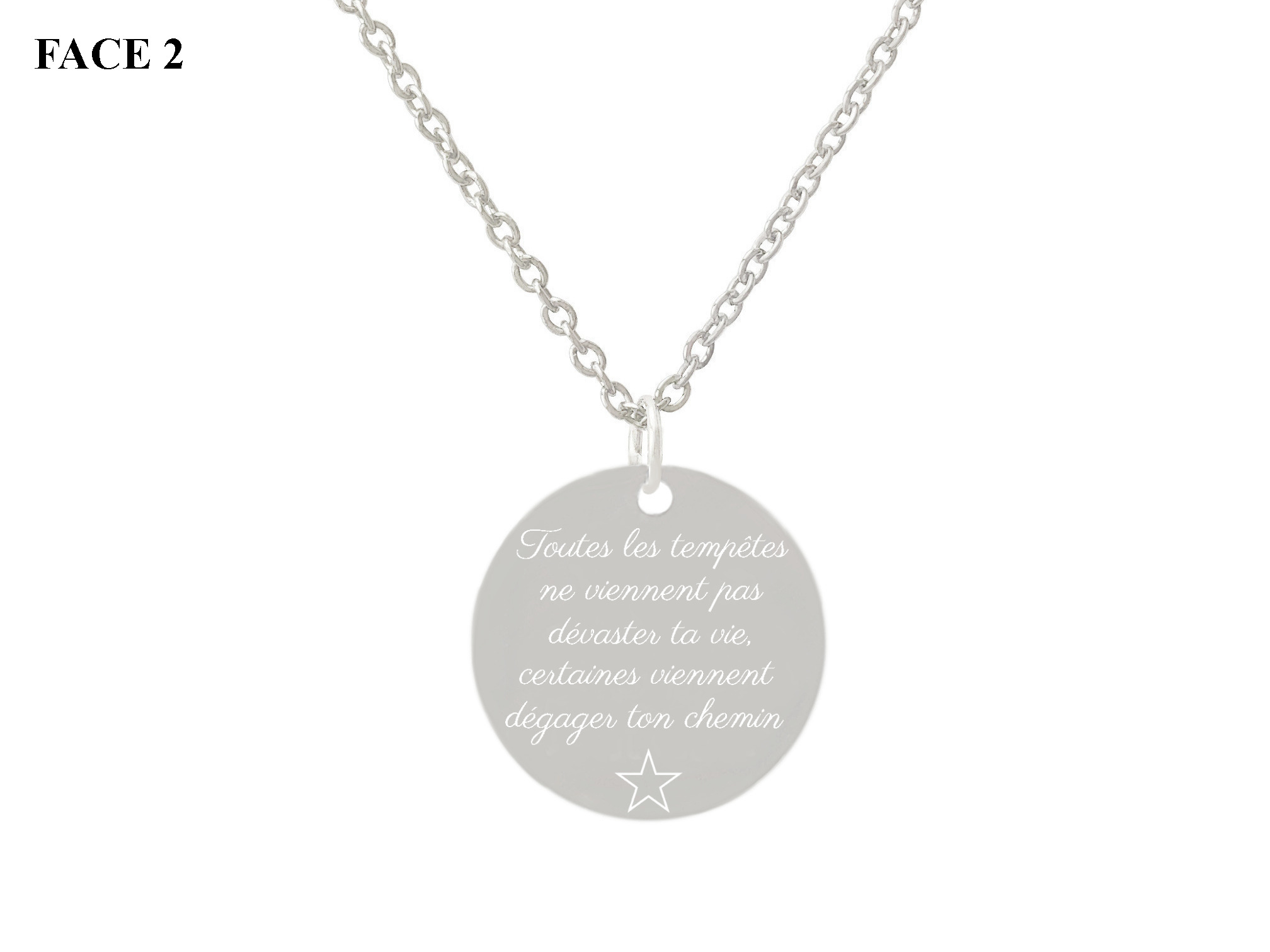 Collier CHANA4 femme acier inoxydable argent médaille gravée personnalisable minimaliste - MARJANE et Cie