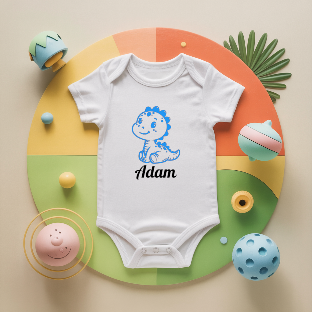 Body bébé personnalisé avec dinosaure farceur en coton par flocage - MARJANE et Cie