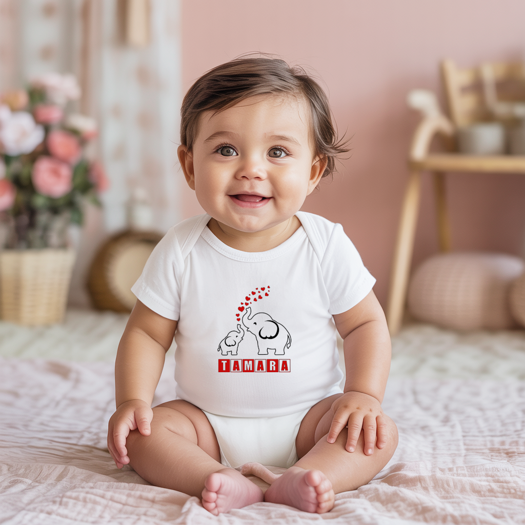 Body bébé personnalisé en coton maman éléphant protectrice porté par bébé - MARJANE et Cie
