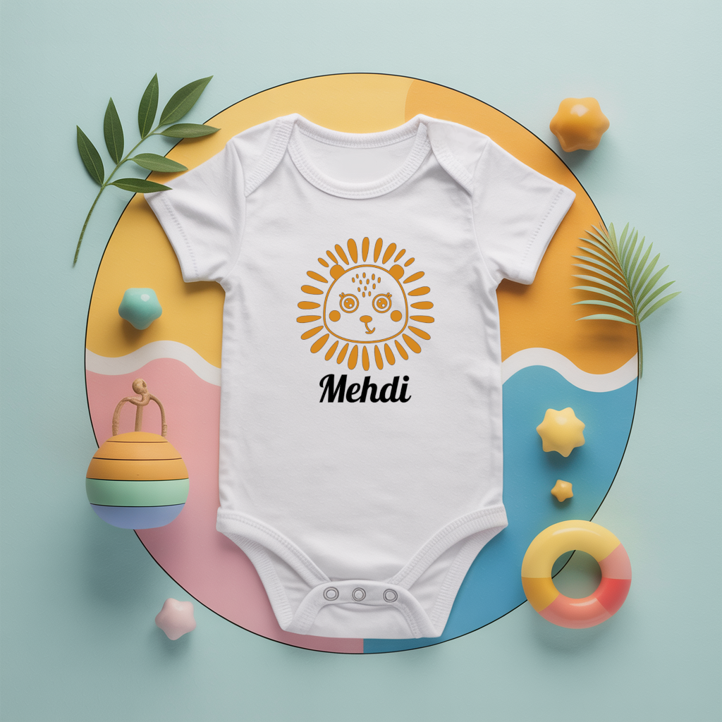 Body bébé personnalisé avec lion majestueux en coton par flocage - MARJANE et Cie