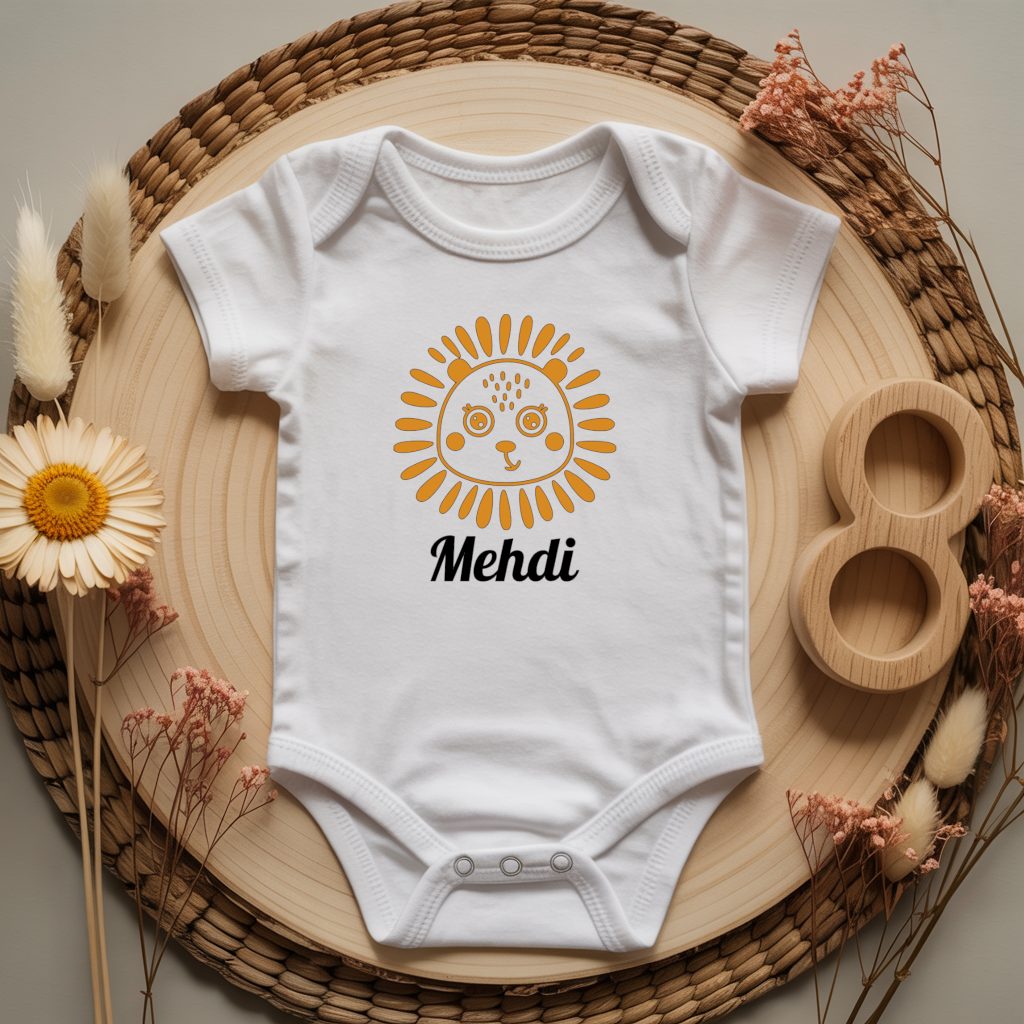 Body bébé personnalisé avec illustration d’un lion majestueux flocage couleur, cadeau naissance - MARJANE et Cie