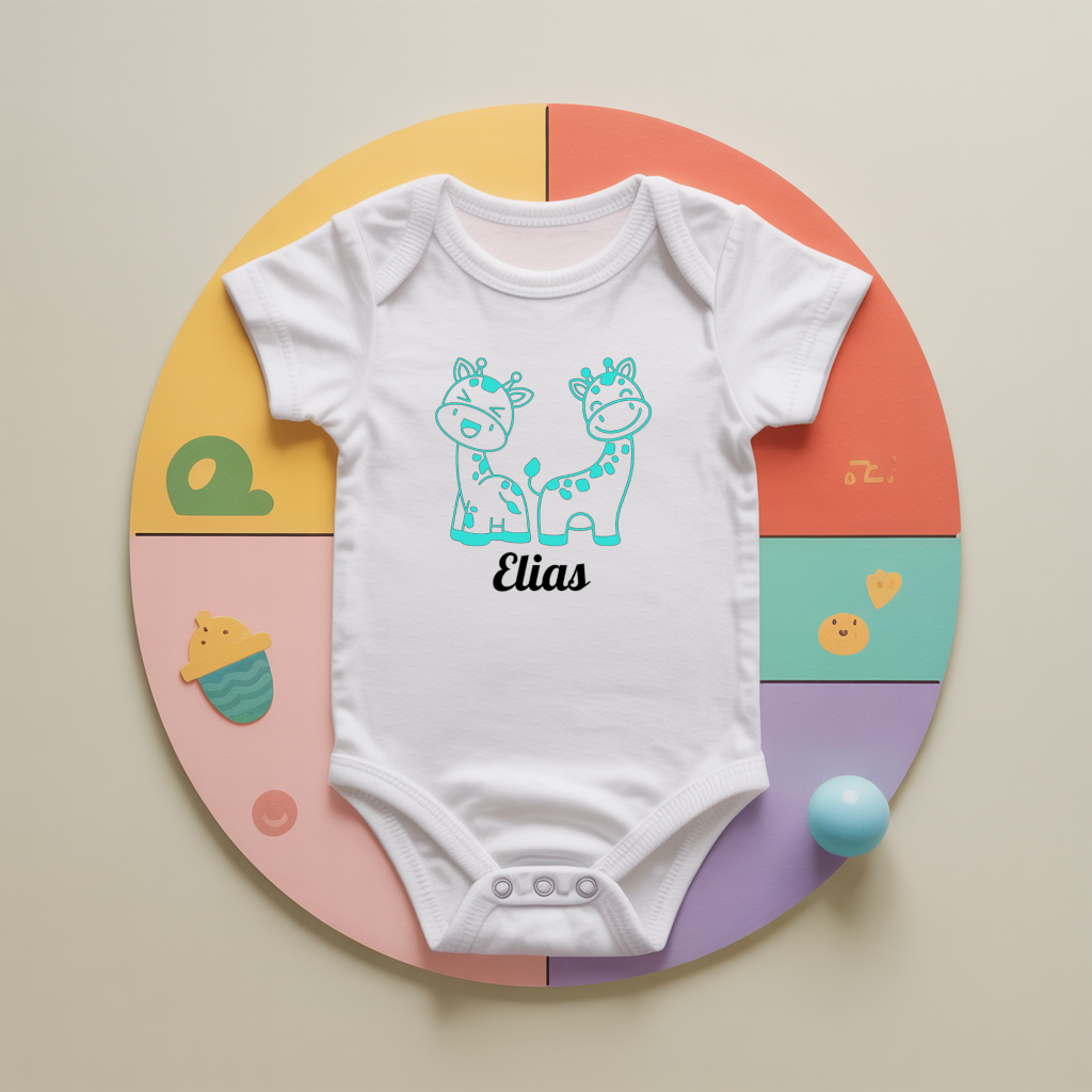 Body bébé personnalisé avec girafes complices en coton par flocage - MARJANE et Cie