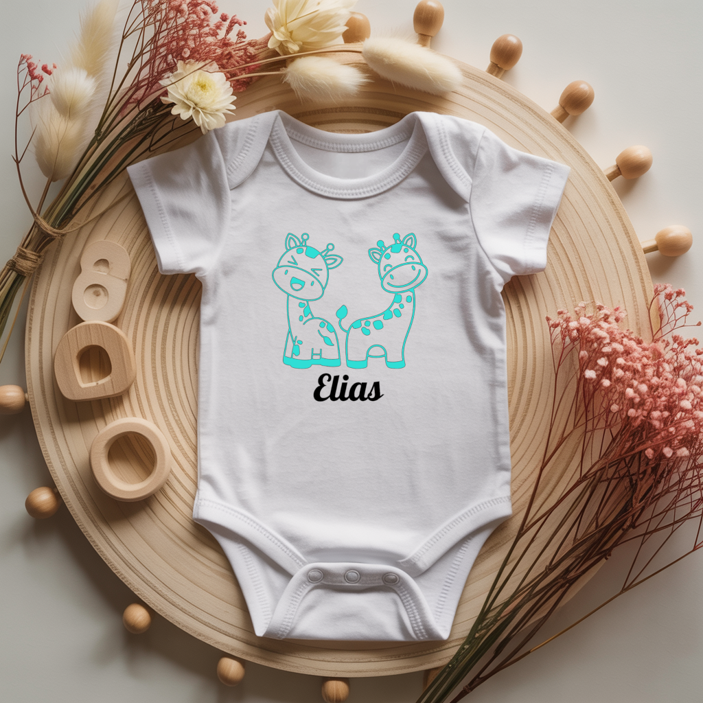 Body bébé personnalisé avec illustration de girafes complices flocage couleur, cadeau naissance - MARJANE et Cie