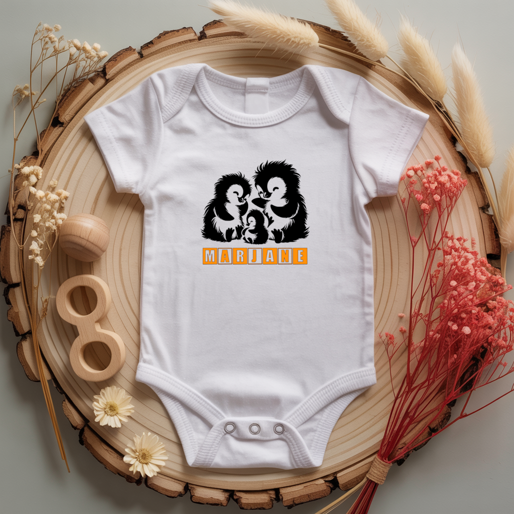 Body bébé personnalisé avec illustration de manchots joyeux flocage couleur, cadeau naissance - MARJANE et Cie