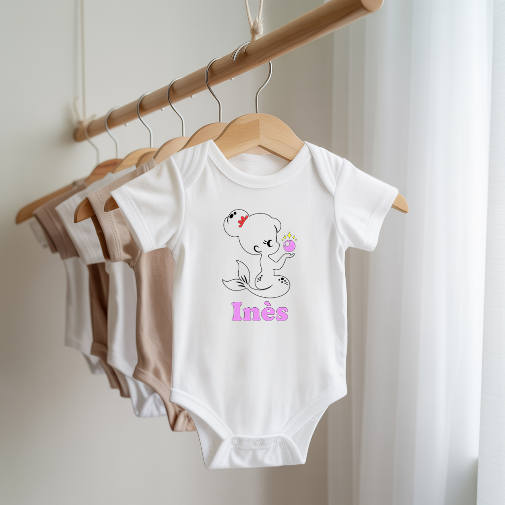 Body bébé personnalisable avec prénom et sirène magique flocage sur cintre - MARJANE et Cie