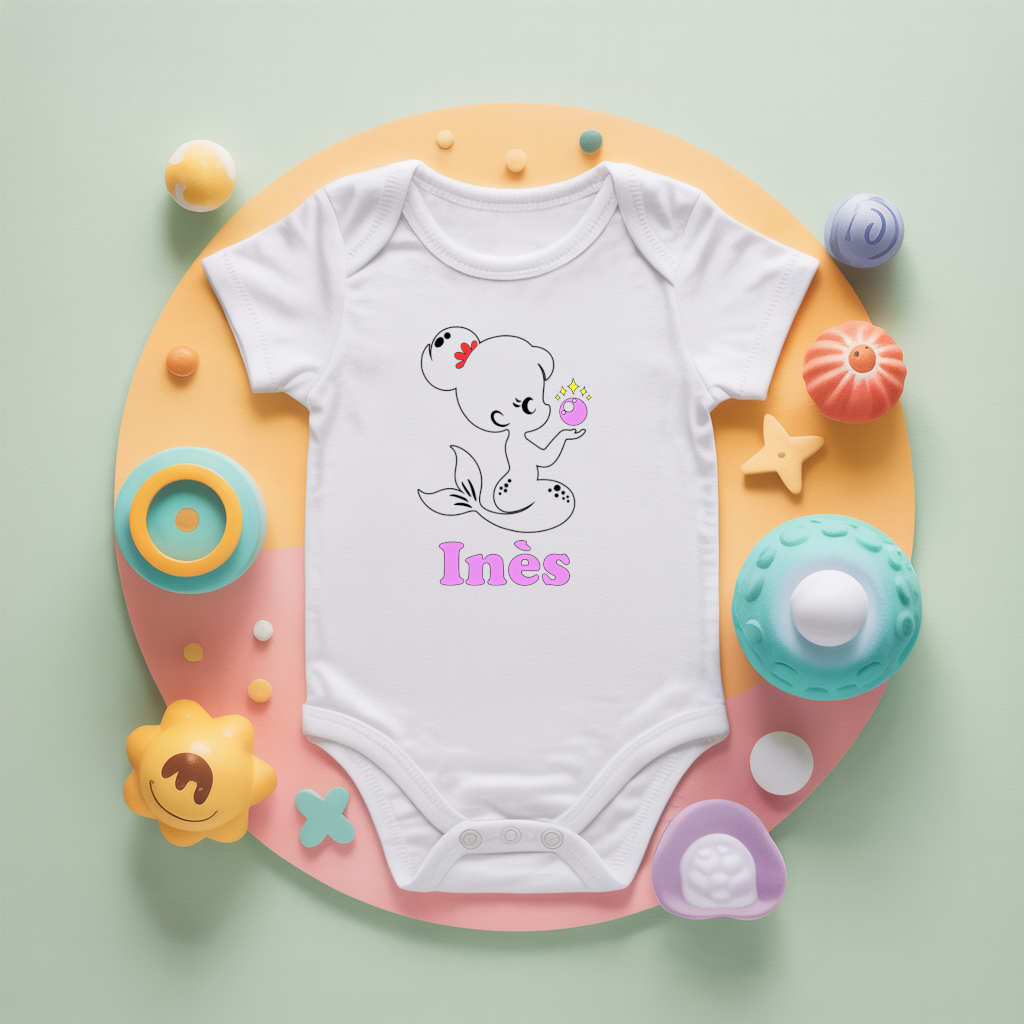 Body bébé personnalisé avec sirène magique en coton par flocage - MARJANE et Cie