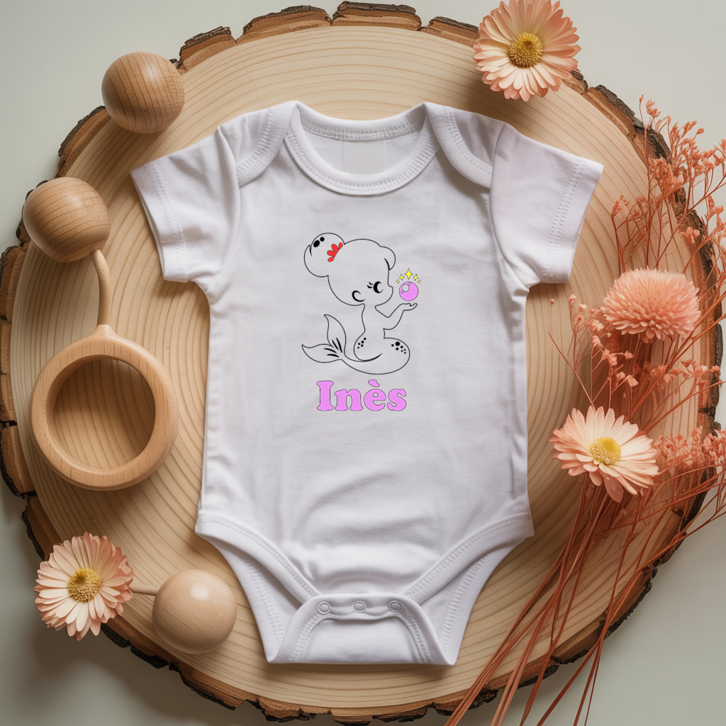 Body bébé personnalisé avec illustration d’une sirène magique flocage couleur, cadeau naissance - MARJANE et Cie