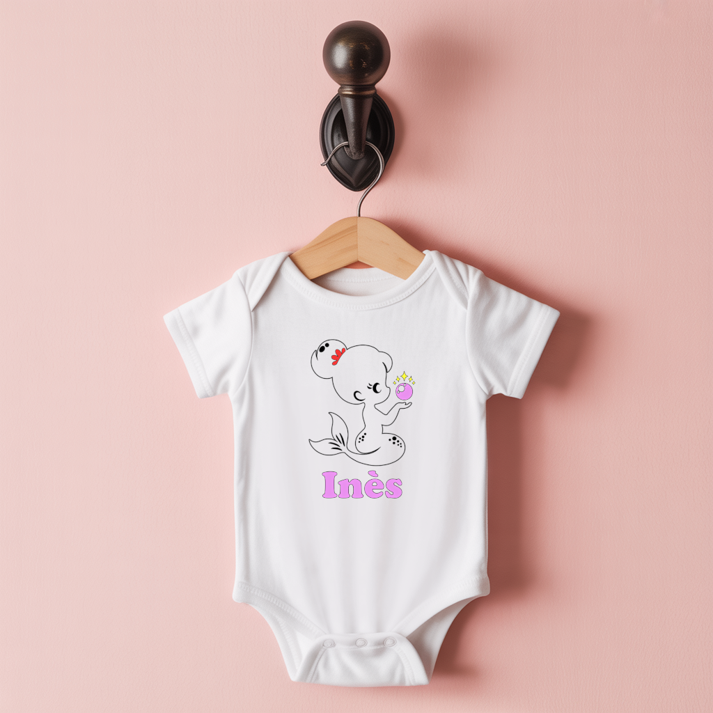Body bébé personnalisable blanc avec prénom et sirène magique suspendu - MARJANE et Cie
