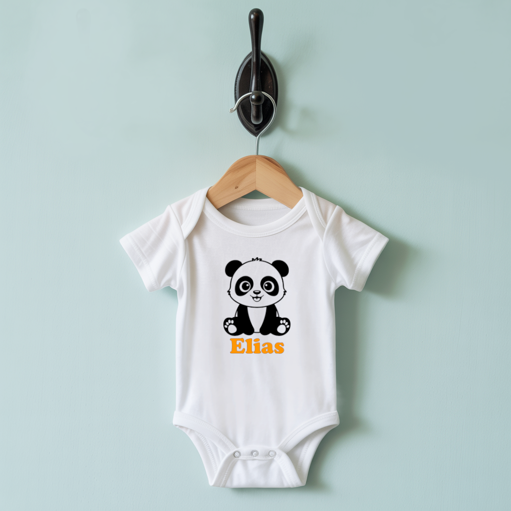 Body bébé personnalisable blanc avec prénom et panda câlin suspendu - MARJANE et Cie