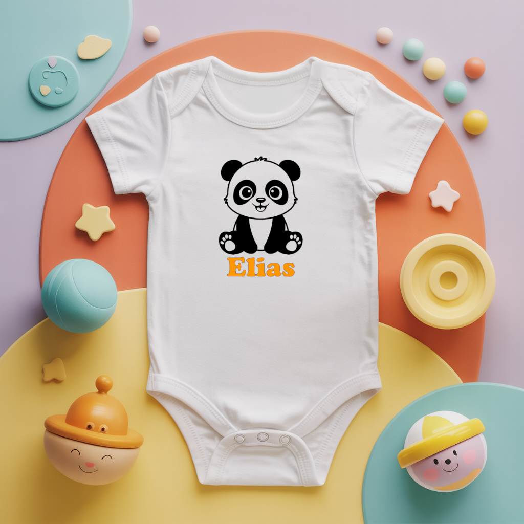 Body bébé personnalisé avec panda câlin en coton par flocage - MARJANE et Cie