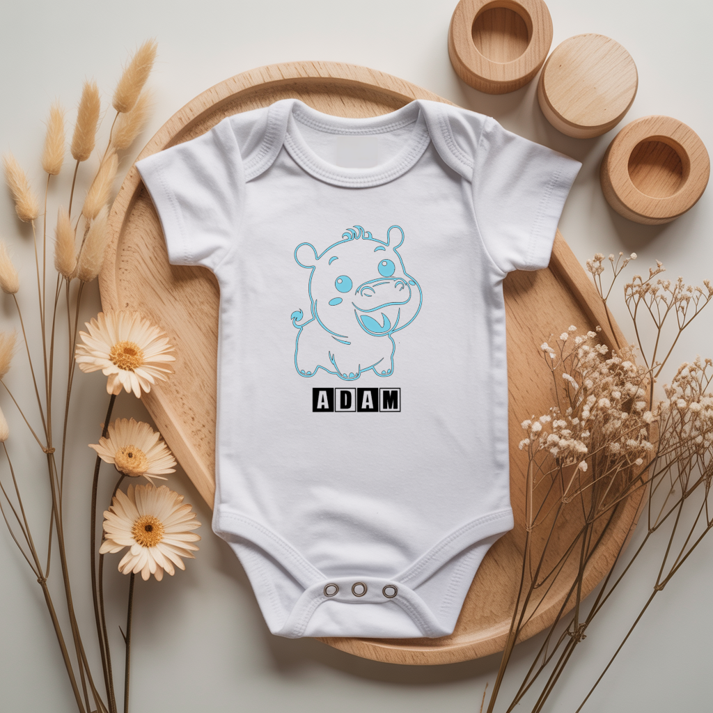 Body bébé personnalisé avec illustration d’un hippopotame farceur flocage couleur, cadeau naissance- MARJANE et Cie