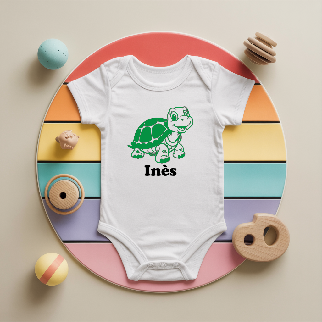 Body bébé personnalisé avec tortue radieuse en coton par flocage - MARJANE et Cie