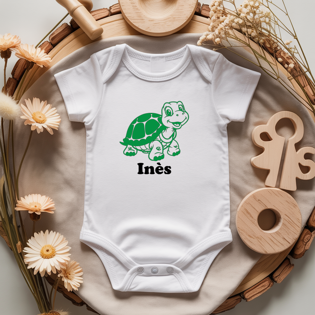 Body bébé personnalisé avec illustration d’une tortue radieuse flocage couleur, cadeau naissance- MARJANE et Cie