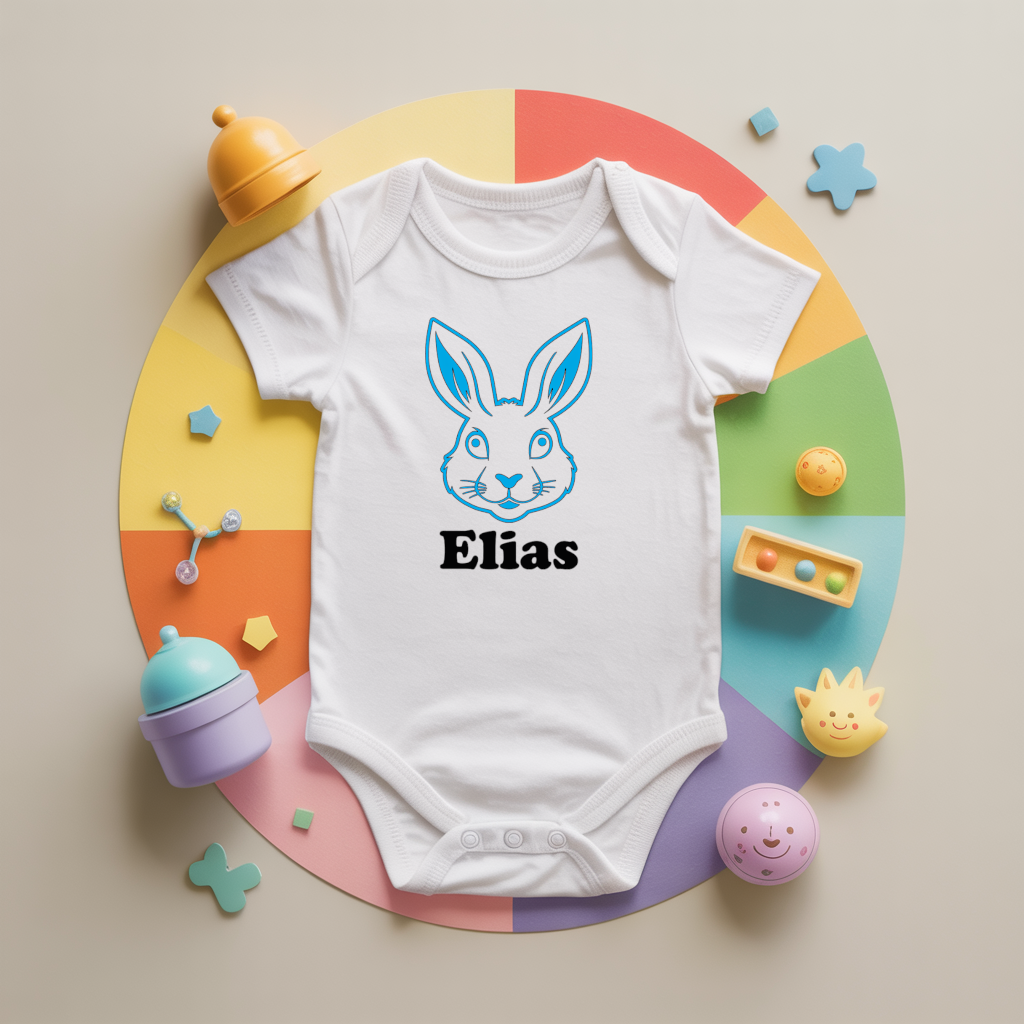 Body bébé personnalisé avec frimousse de lapin en coton par flocage - MARJANE et Cie