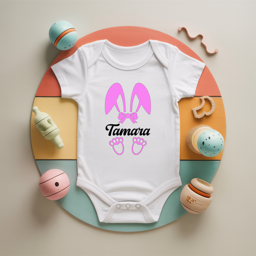 Body bébé personnalisé avec lapin aux grandes oreilles fille en coton par flocage - MARJANE et Cie