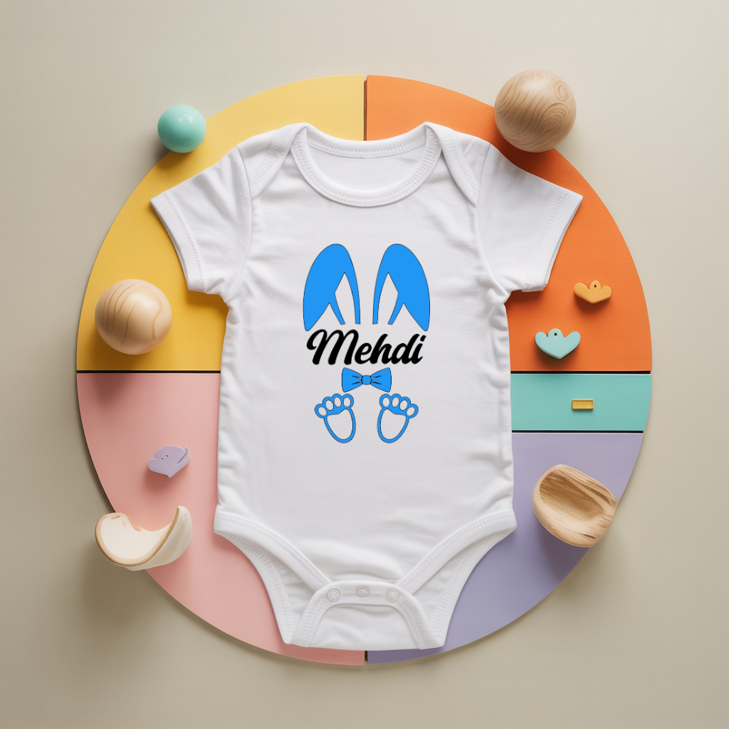 Body bébé personnalisé avec lapin aux grandes oreilles garçon en coton par flocage - MARJANE et Cie