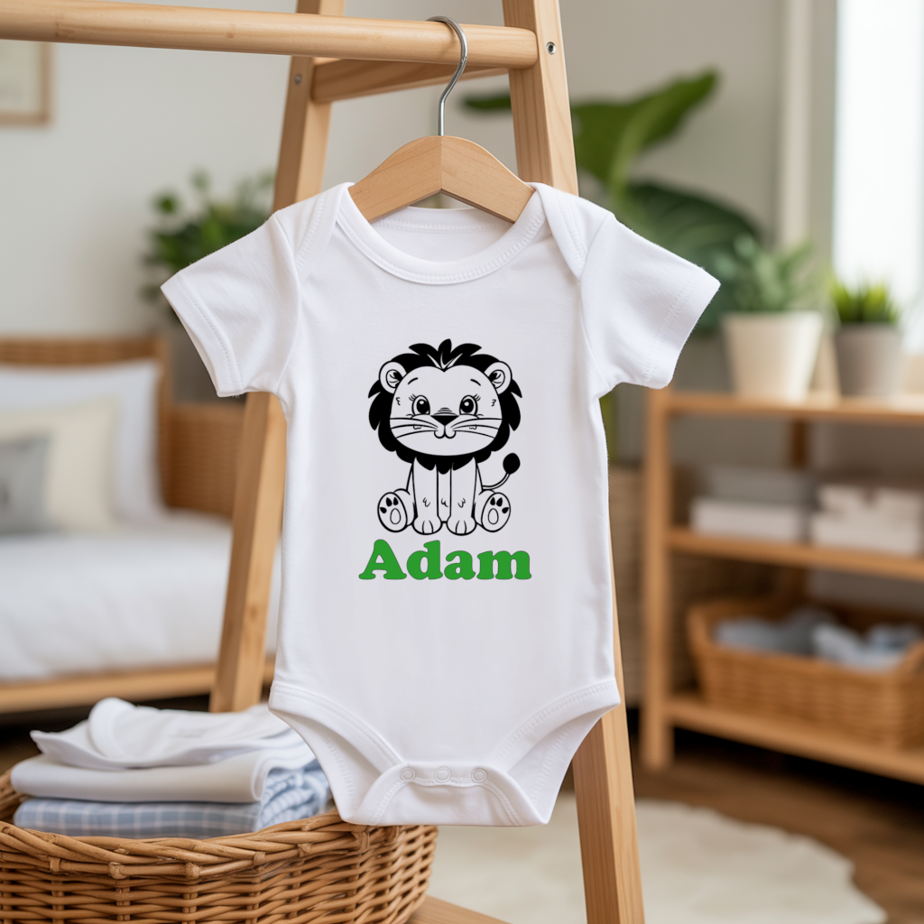 Body bébé personnalisable avec prénom et lion fier flocage sur cintre - MARJANE et Cie