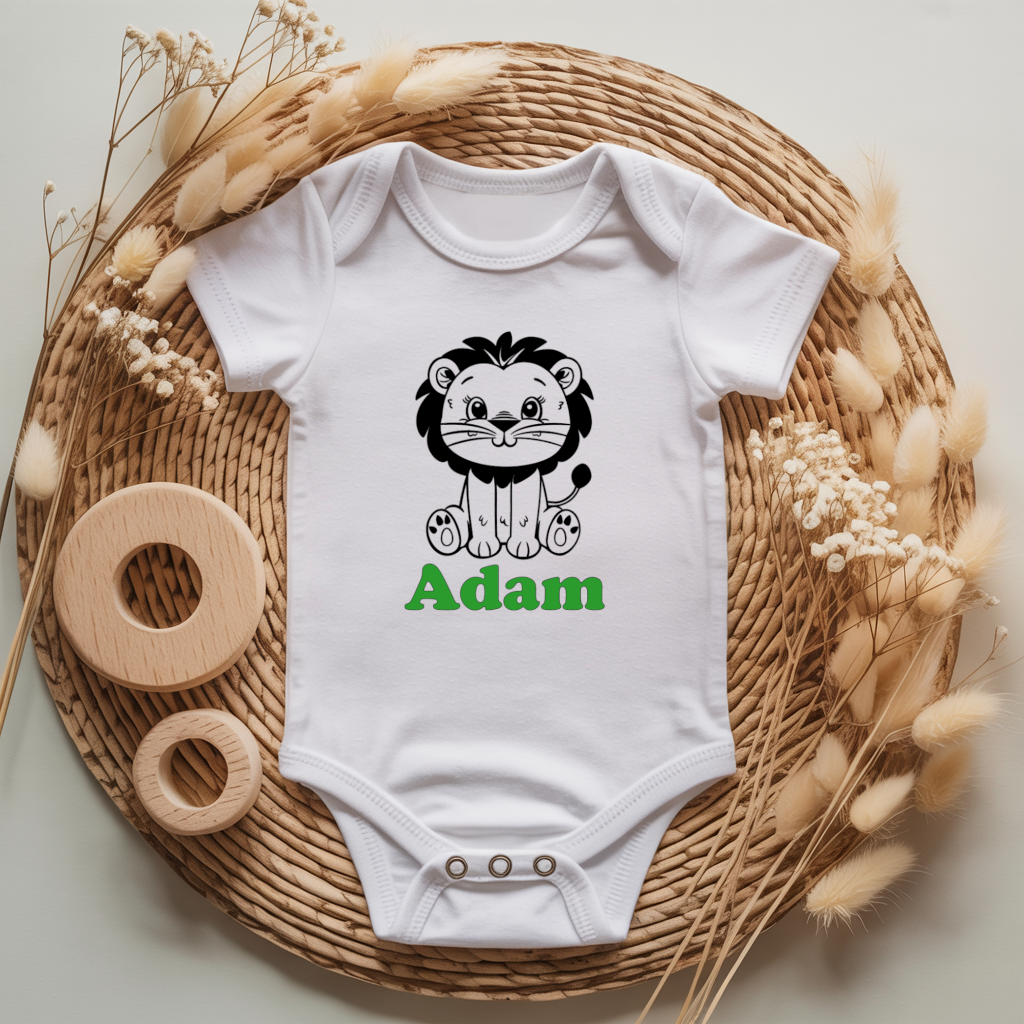 Body bébé personnalisé avec illustration d’un lion fier flocage couleur, cadeau naissance - MARJANE et Cie