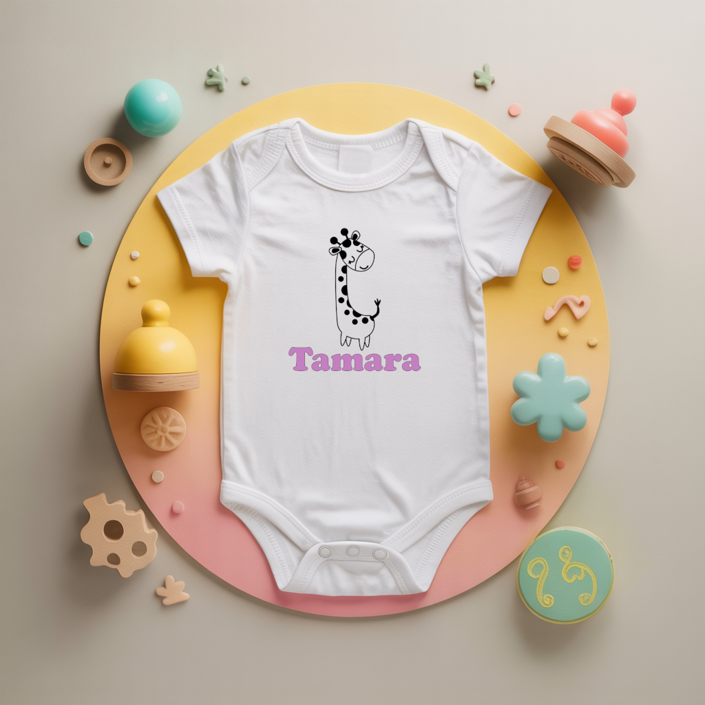Body bébé personnalisé avec girafe adorable en coton par flocage - MARJANE et Cie