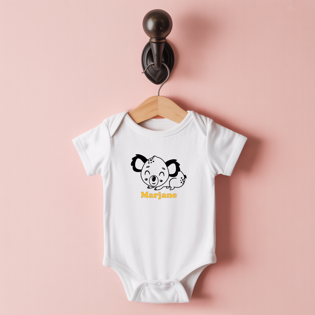 Body bébé personnalisable blanc avec prénom et koala dormeur suspendu - MARJANE et Cie