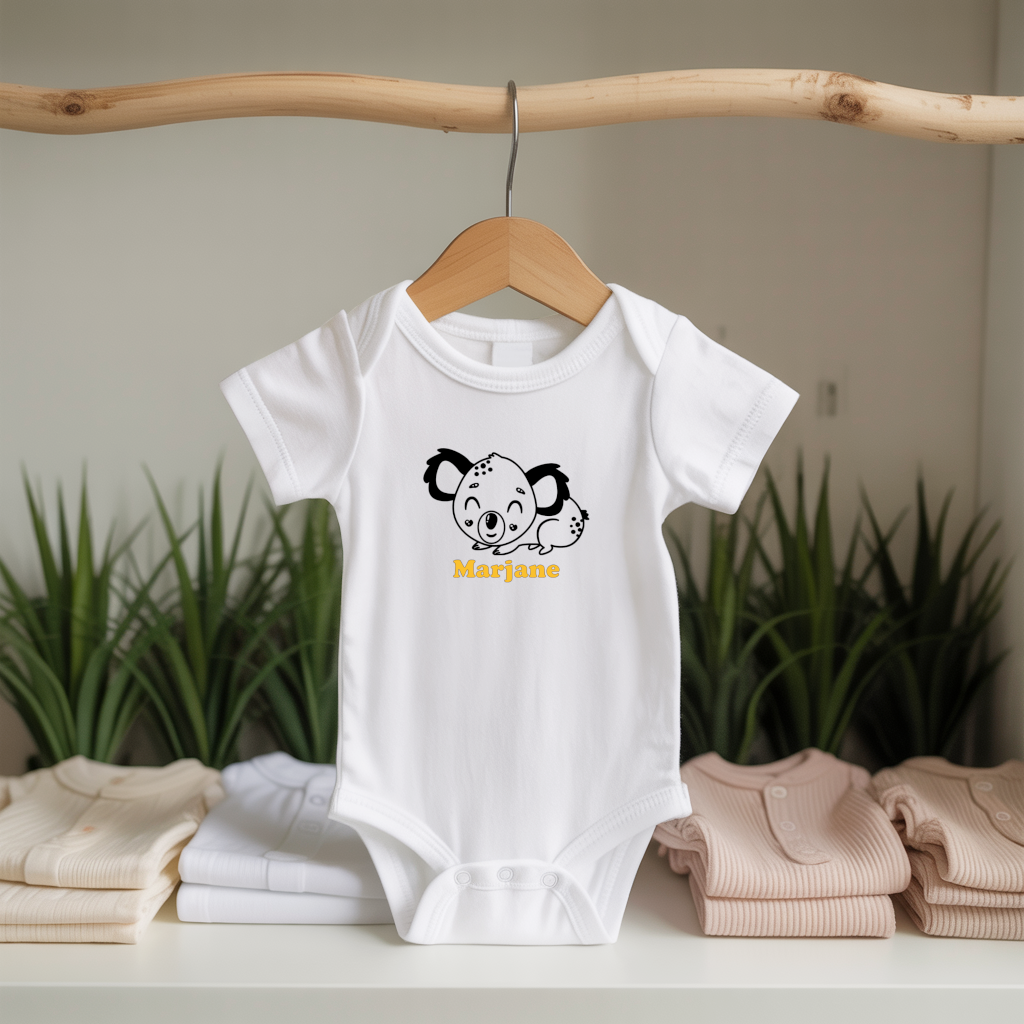 Body bébé personnalisable avec prénom et koala dormeur flocage sur cintre - MARJANE et Cie