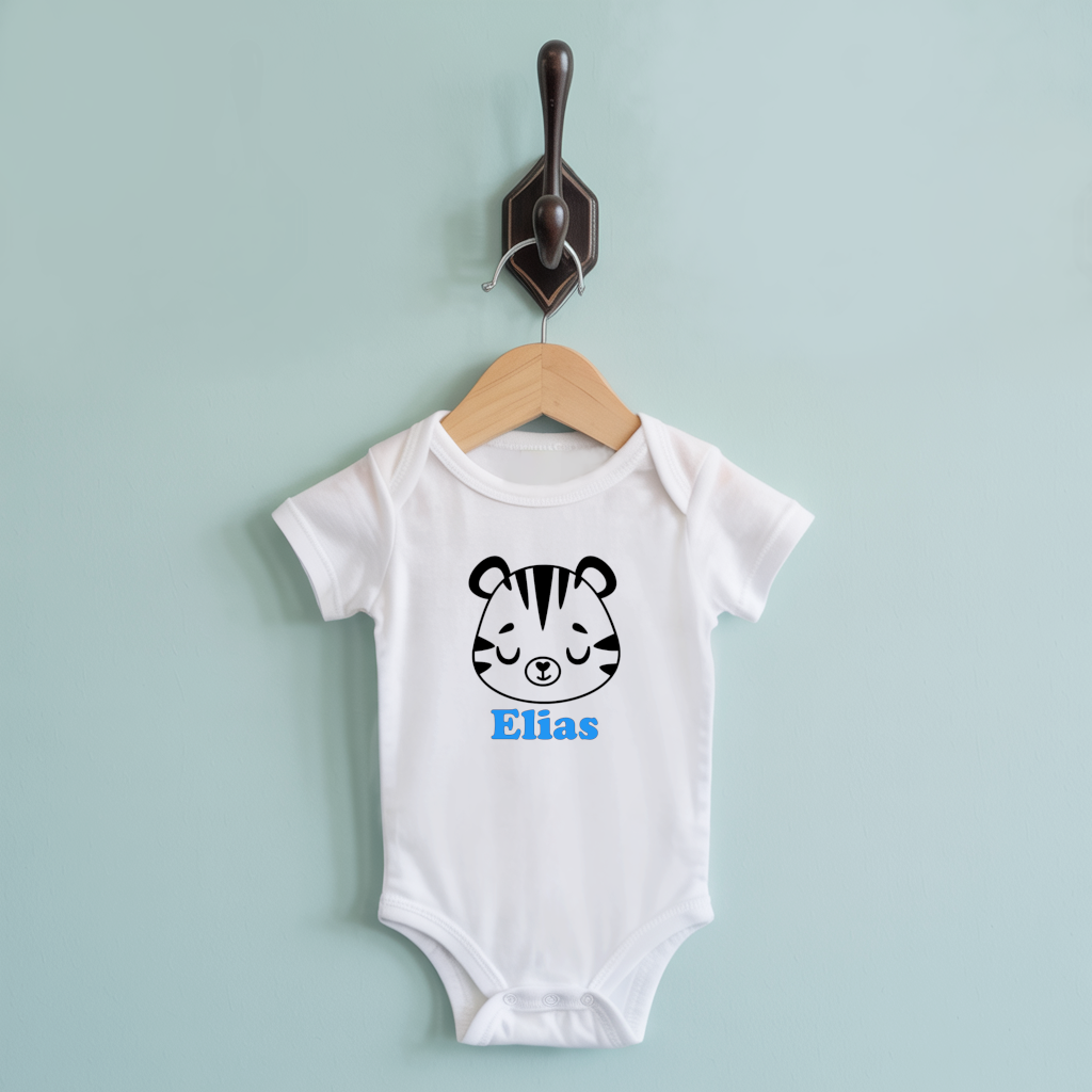 Body bébé personnalisable blanc avec prénom et tigre endormi suspendu - MARJANE et Cie