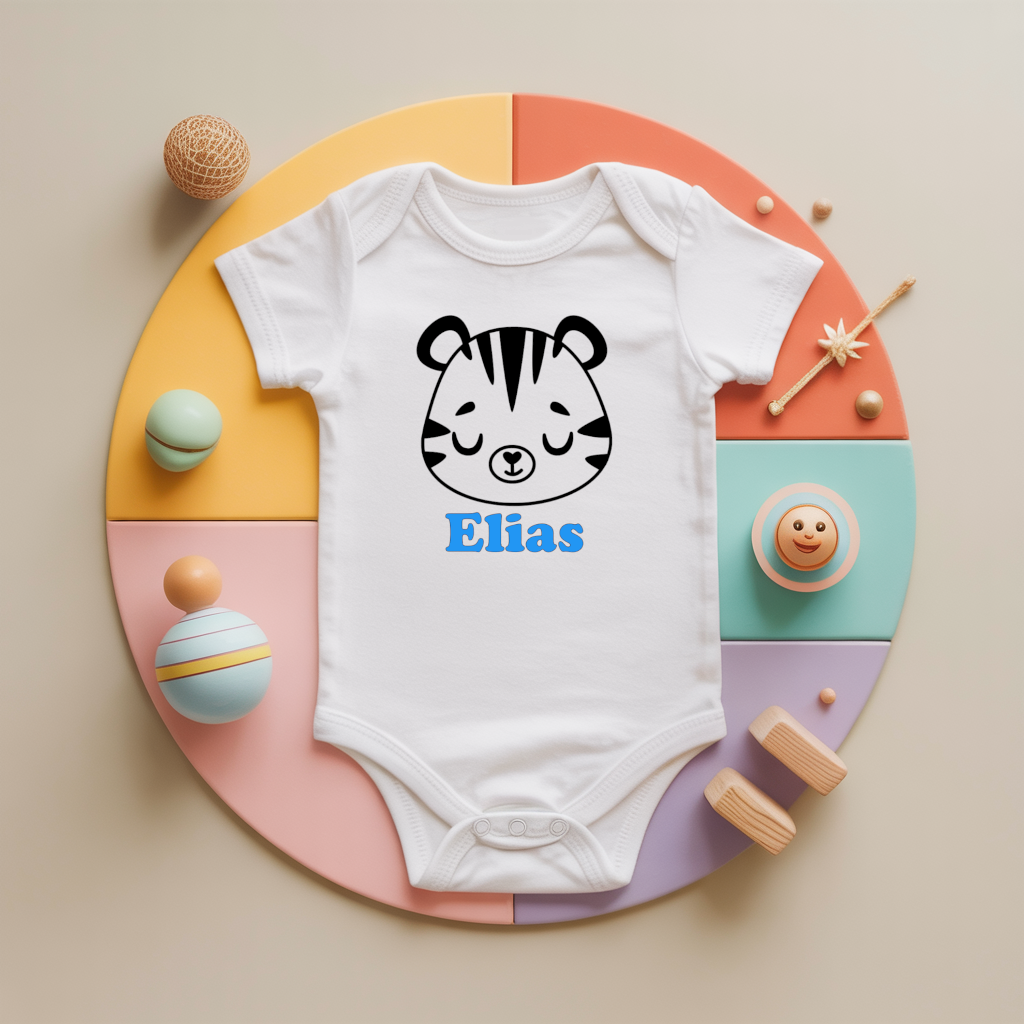 Body bébé personnalisé avec tigre endormi en coton par flocage - MARJANE et Cie