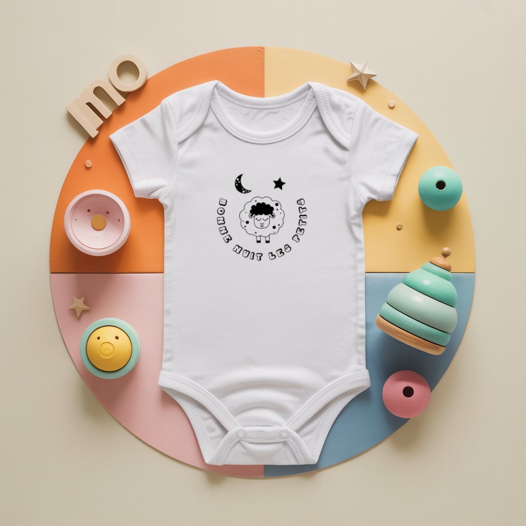 Body bébé personnalisé avec mouton endormi et texte Bonne nuit les petits en coton par flocage - MARJANE et Cie