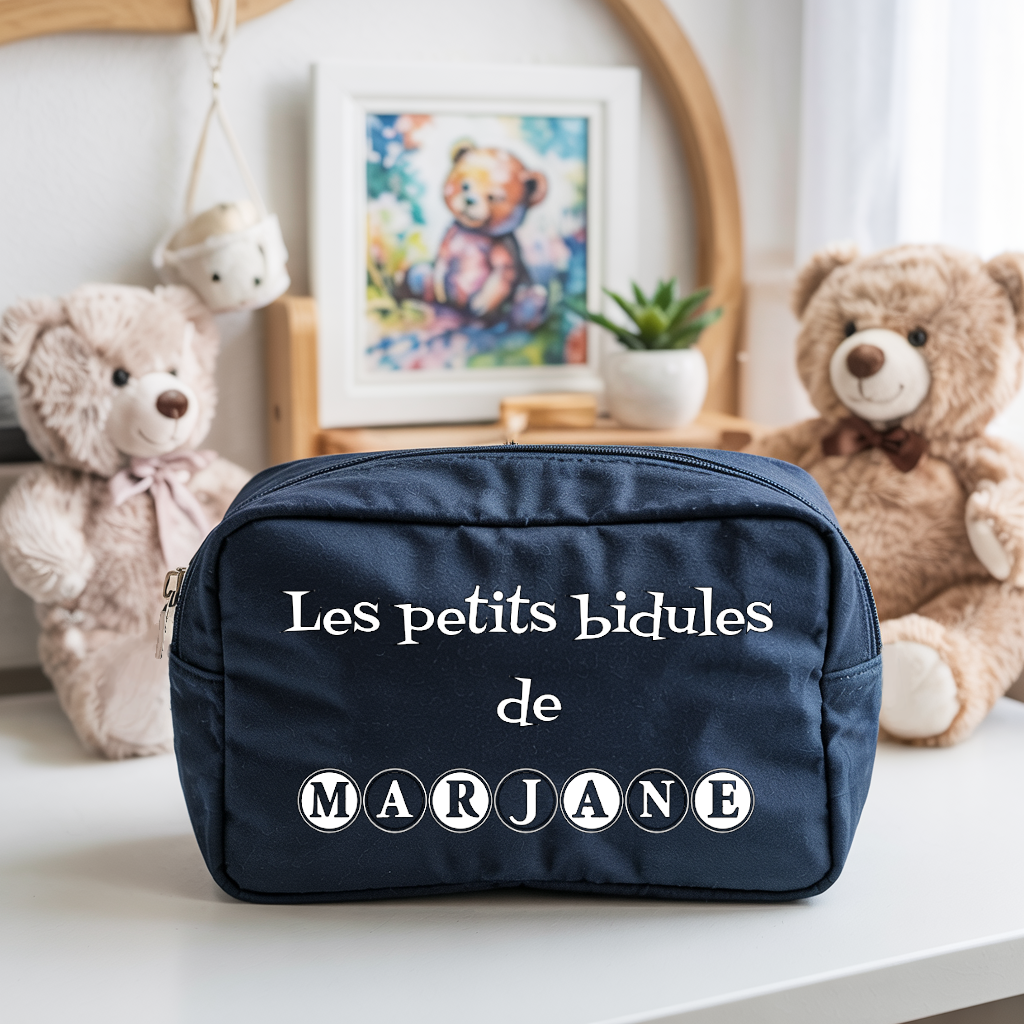 Trousse bébé personnalisée Maman panda face personnalisation prénom en toile recyclée avec flocage - MARJANE et Cie