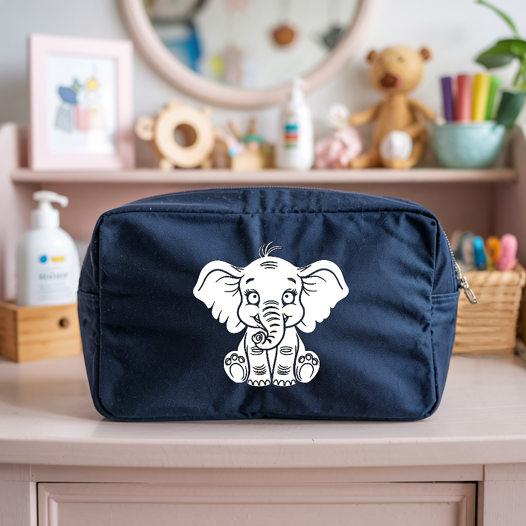 Trousse bébé personnalisable Eléphant paisible bleu marine, écoresponsable, cadeau naissance - MARJANE et Cie