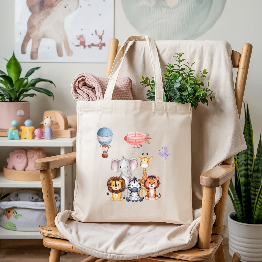 Tote bag bébé personnalisable Compagnons d’aventure en coton avec flocage, cadeau naissance- MARJANE et Cie