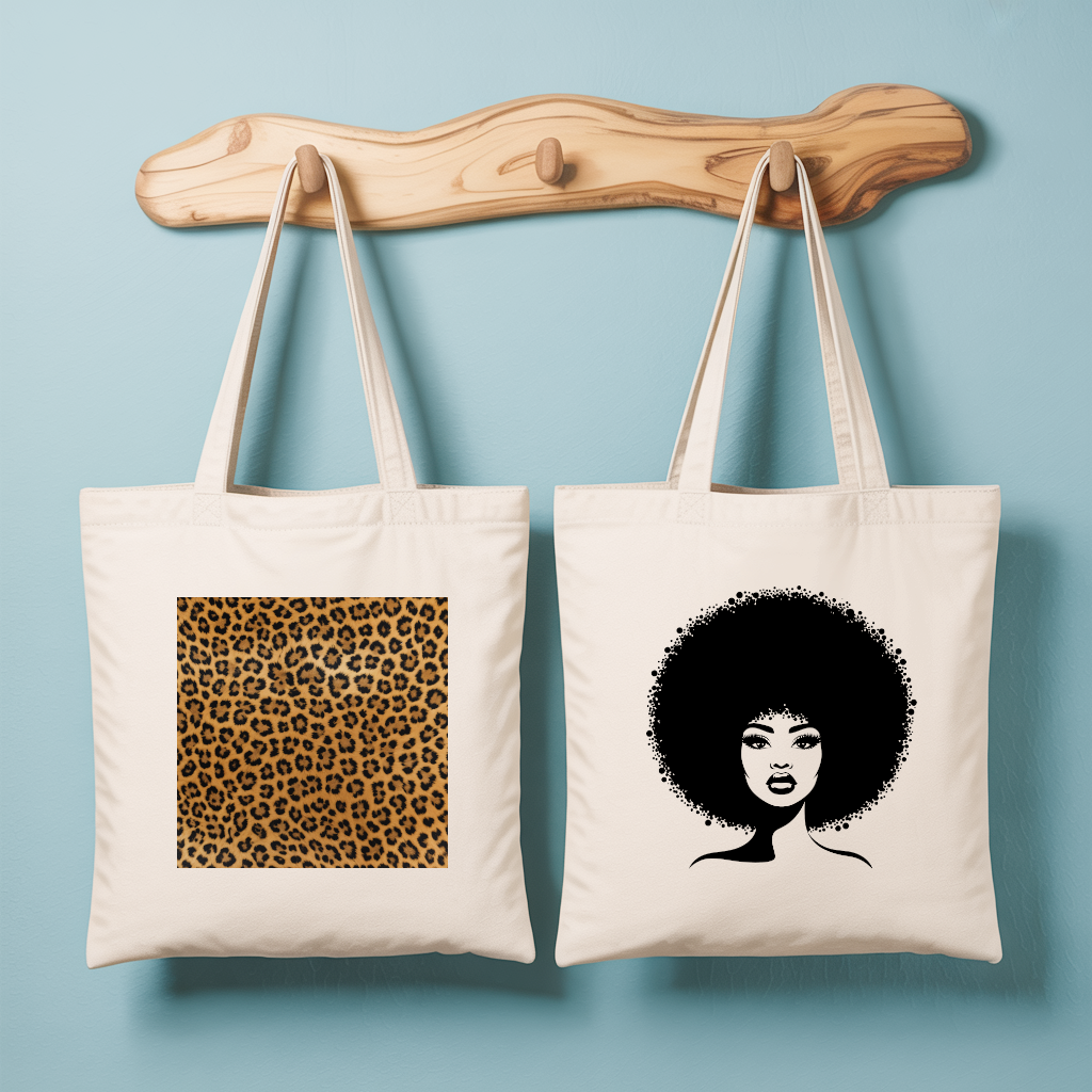 Tote bag femme avec motif léopard et illustration féminine affirmée en flocage - MARJANE et Cie
