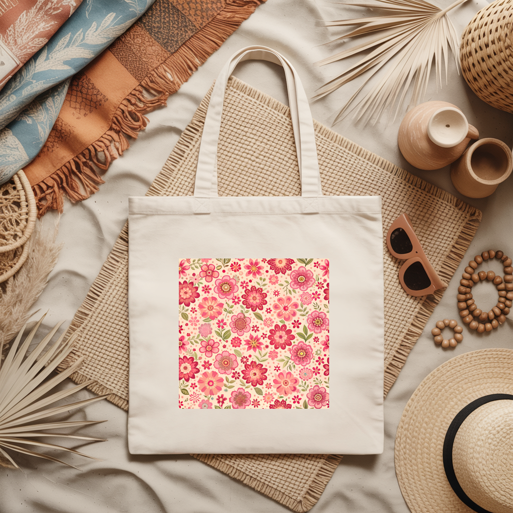 Tote bag femme motif fleurs en couleur - MARJANE et Cie