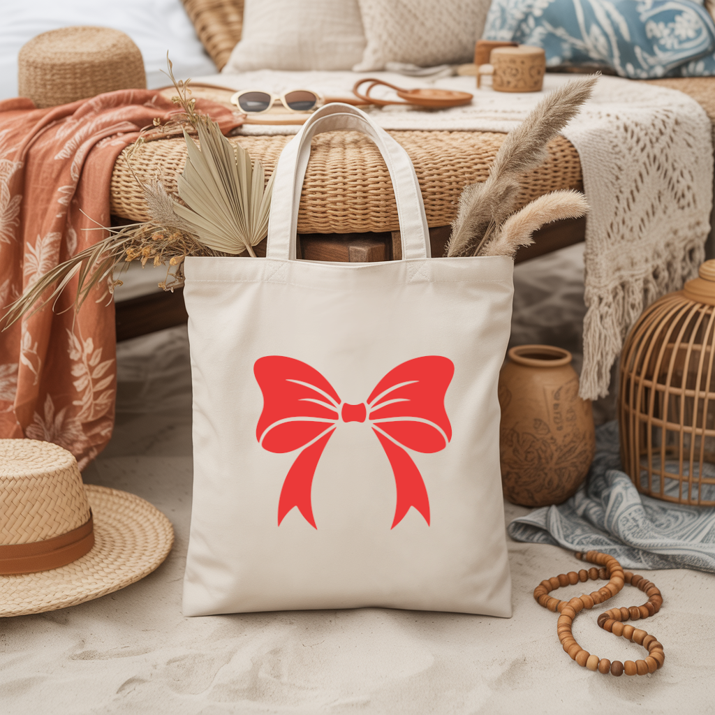 Tote bag femme nœud rouge graphique, flocage monochrome - MARJANE et Cie