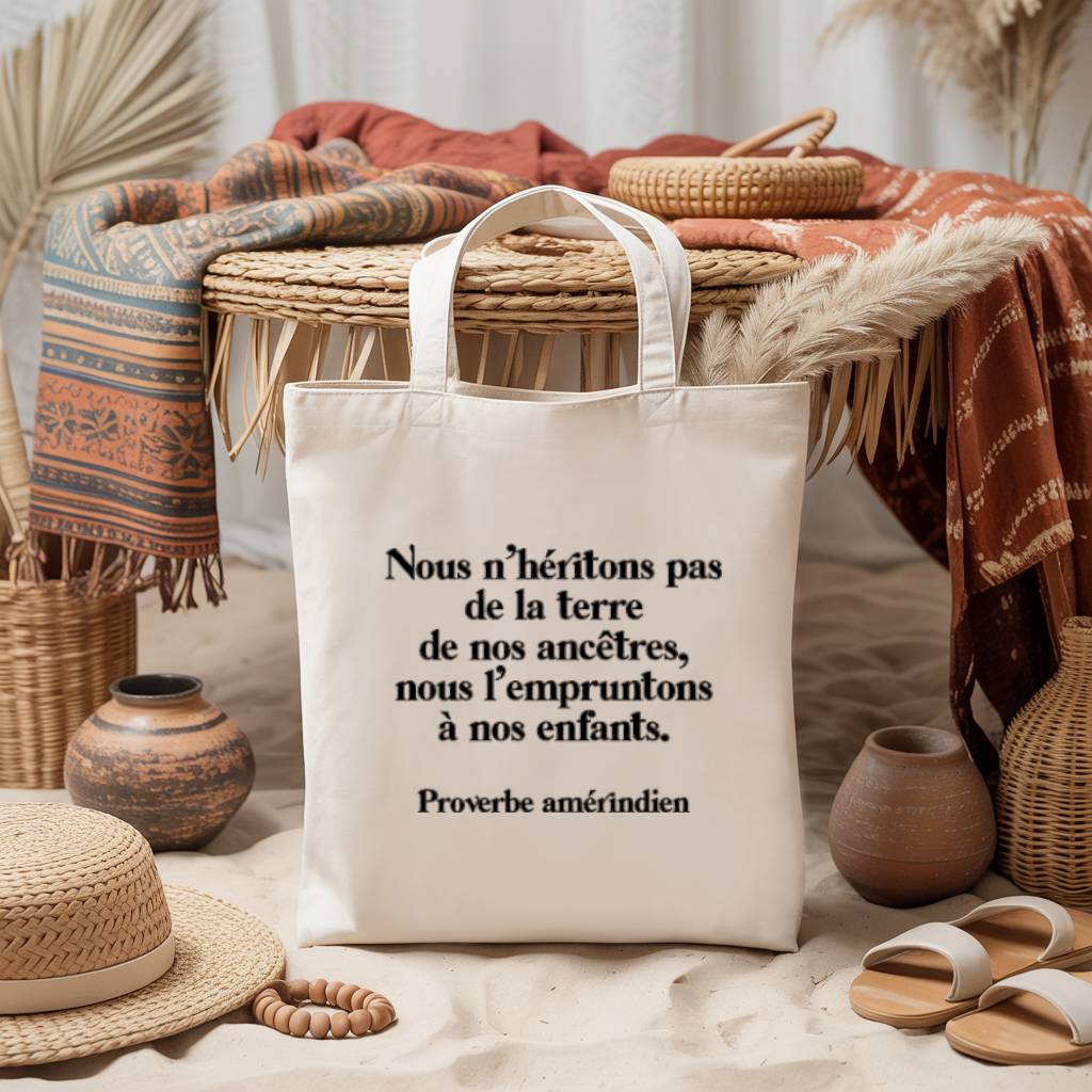 Tote bag femme citation engagée, nature, en flocage noir - MARJANE et Cie