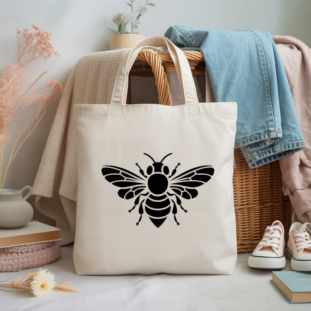 Tote bag femme abeille monochrome, flocage noir monochrome - MARJANE et Cie