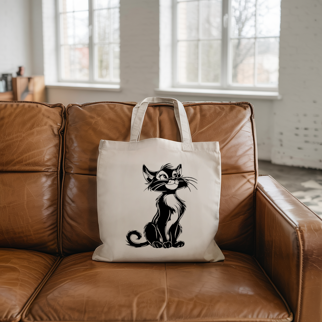 Tote bag femme avec illustration de chat amusant posé sur un canapé – flocage artistique - MARJANE et Cie