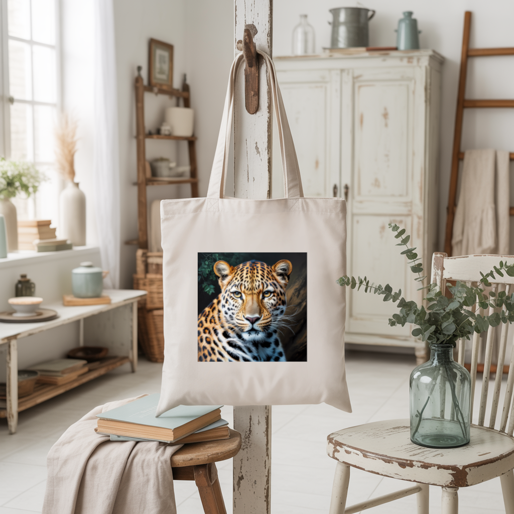 Tote bag femme léopard majestueux en couleur suspendu - MARJANE et Cie