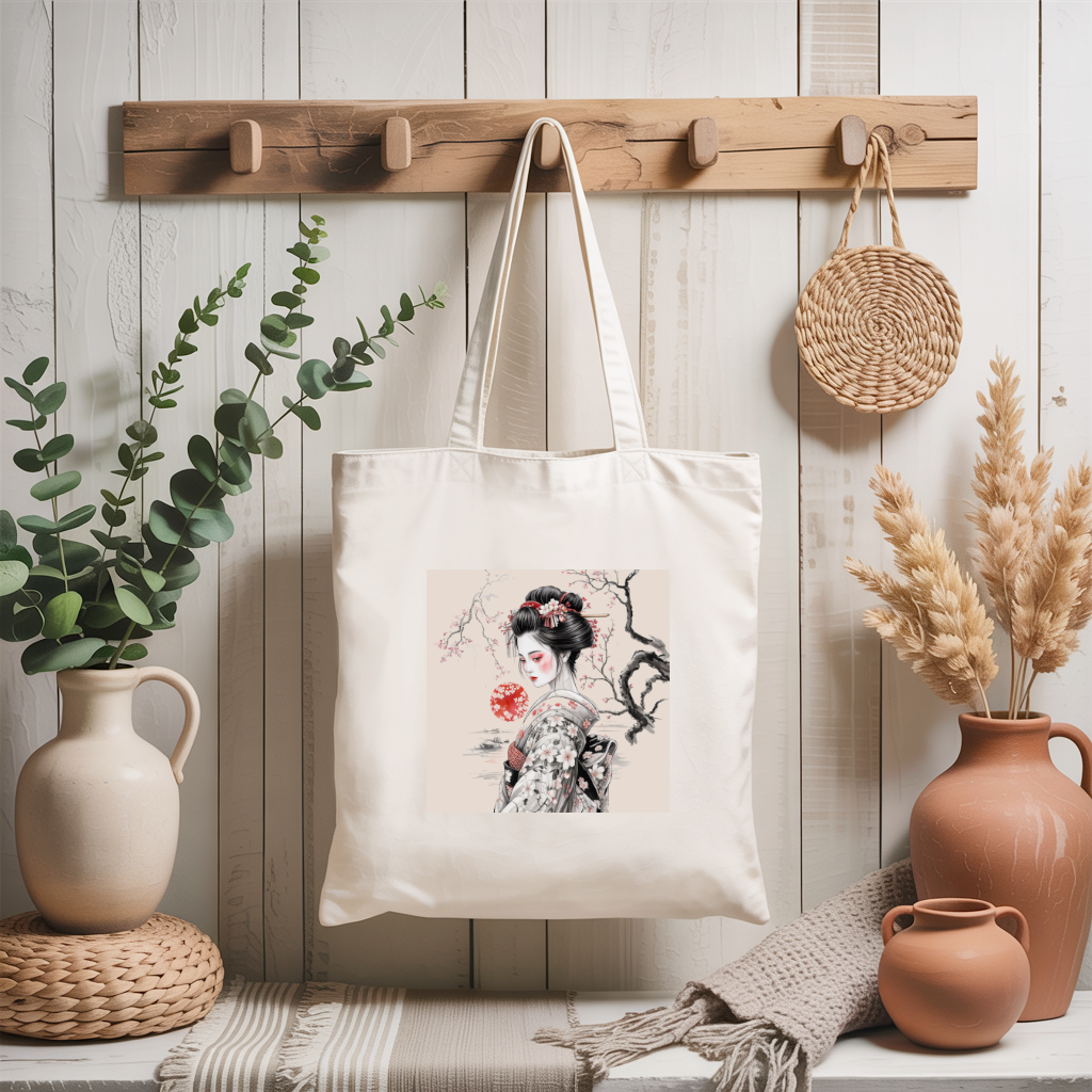 Tote bag femme esthétique japonaise suspendu, illustration délicate en couleur - MARJANE et Cie