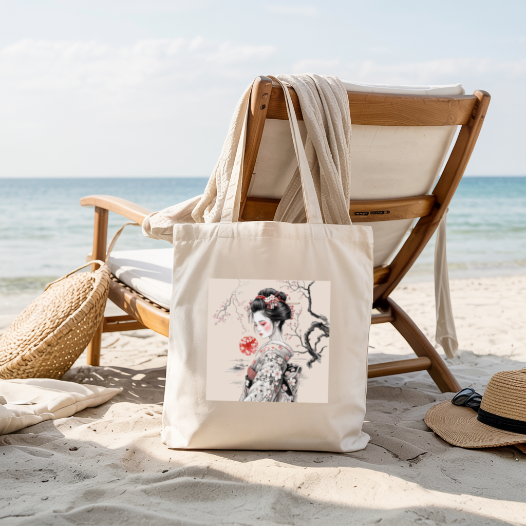 Tote bag femme esthétique japonaise suspendu, sous sakura aux tons doux - MARJANE et Cie