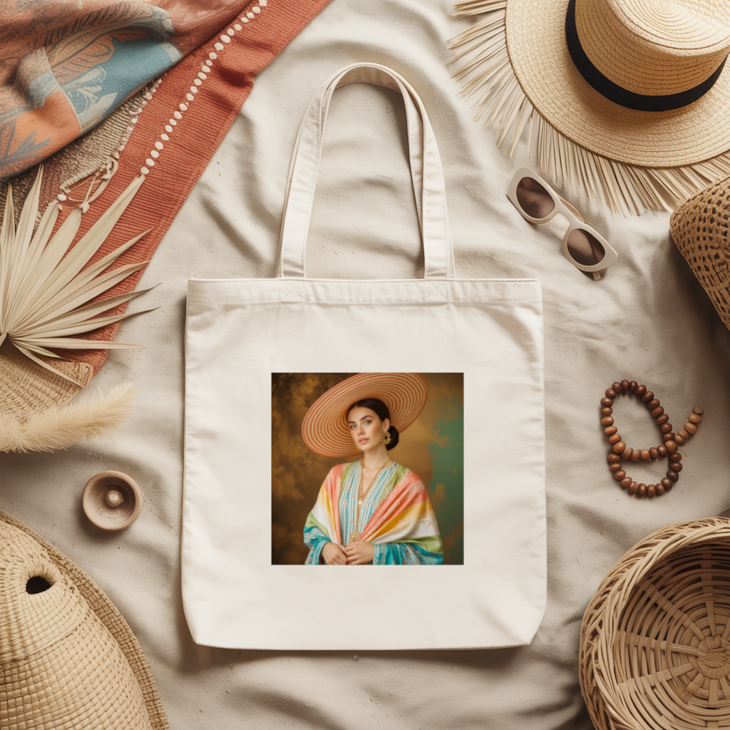 Tote bag femme élégante au chapeau posé à plat - MARJANE et Cie